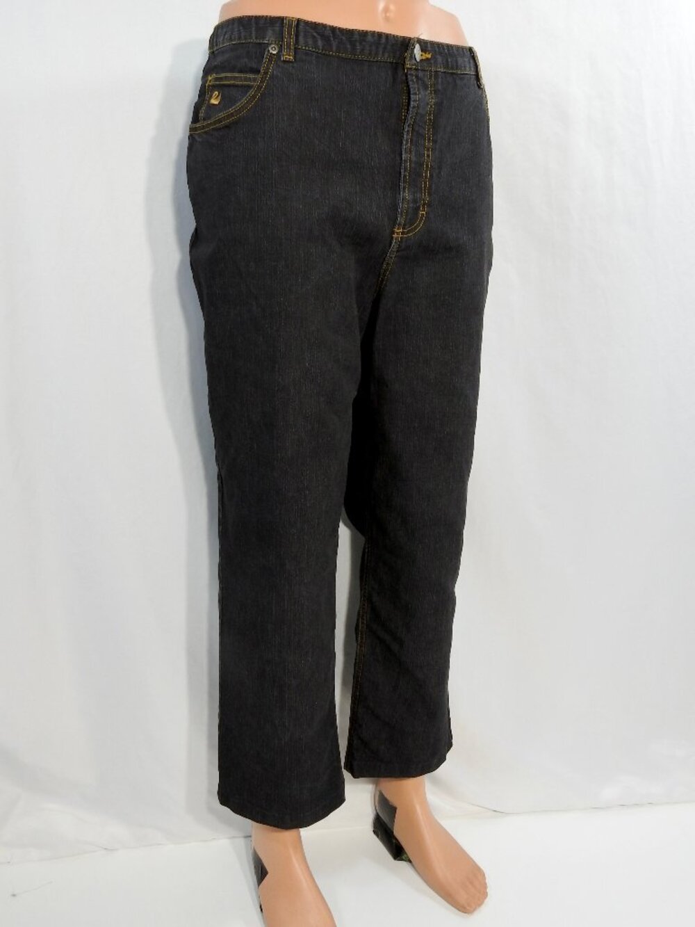 Gloria Vanderbilt Sz 18W Black Jeans Womens Distressed Denim Red Label Straight